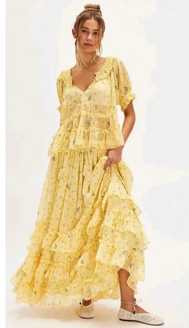 NWT Free People Morning Mist Maxi Set Womens M $228 Boho Festival Cottagecore